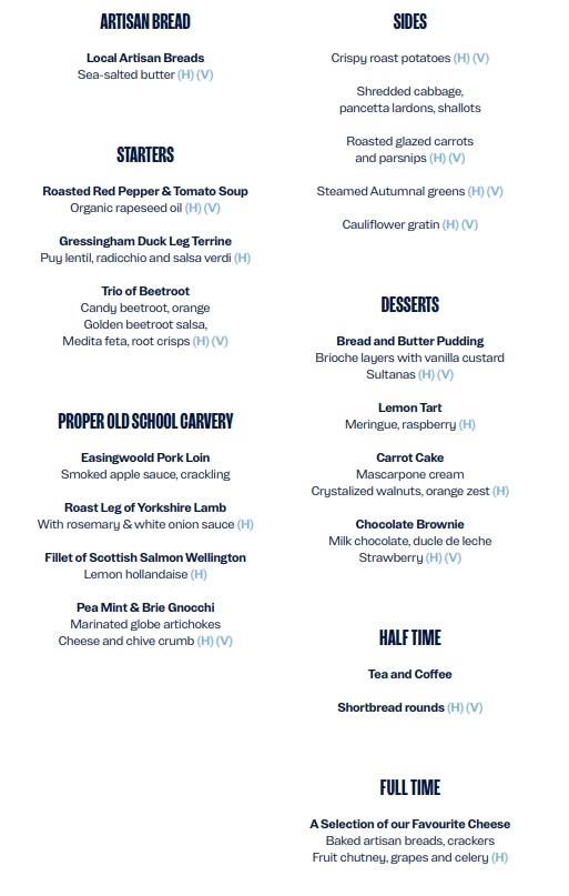 Citizens Hospitality at Manchester City Sample Menu